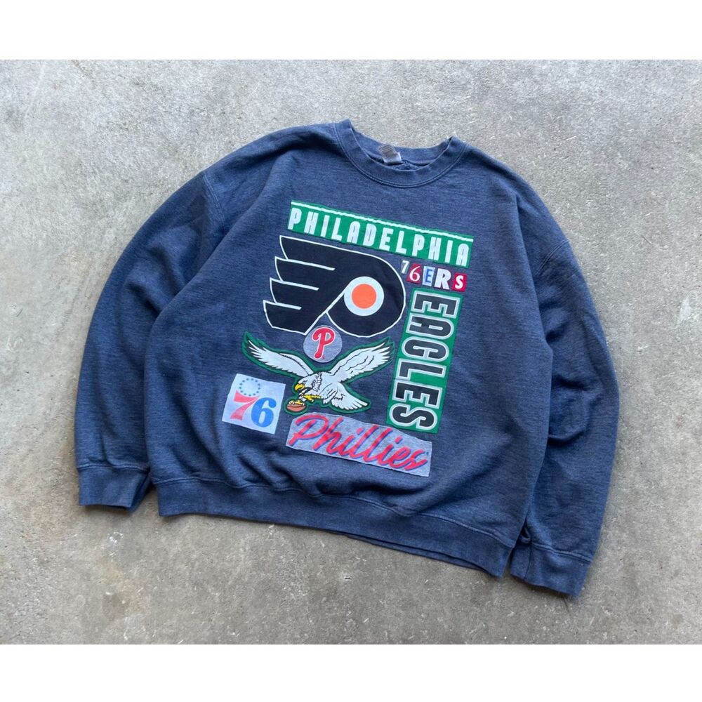 Upcycled Philadelphia Sports Crewneck Sweatshirt Flyers Eagles Philly XL